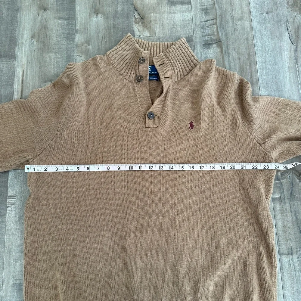 Polo Ralph Lauren Pullover Sweater Three Button Men XL Cotton Khaki Brown Preppy